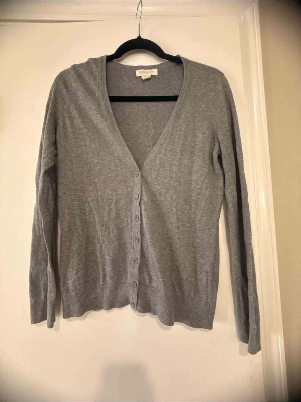 Forever 21 Light Gray V-Neck Button Front Cardigan